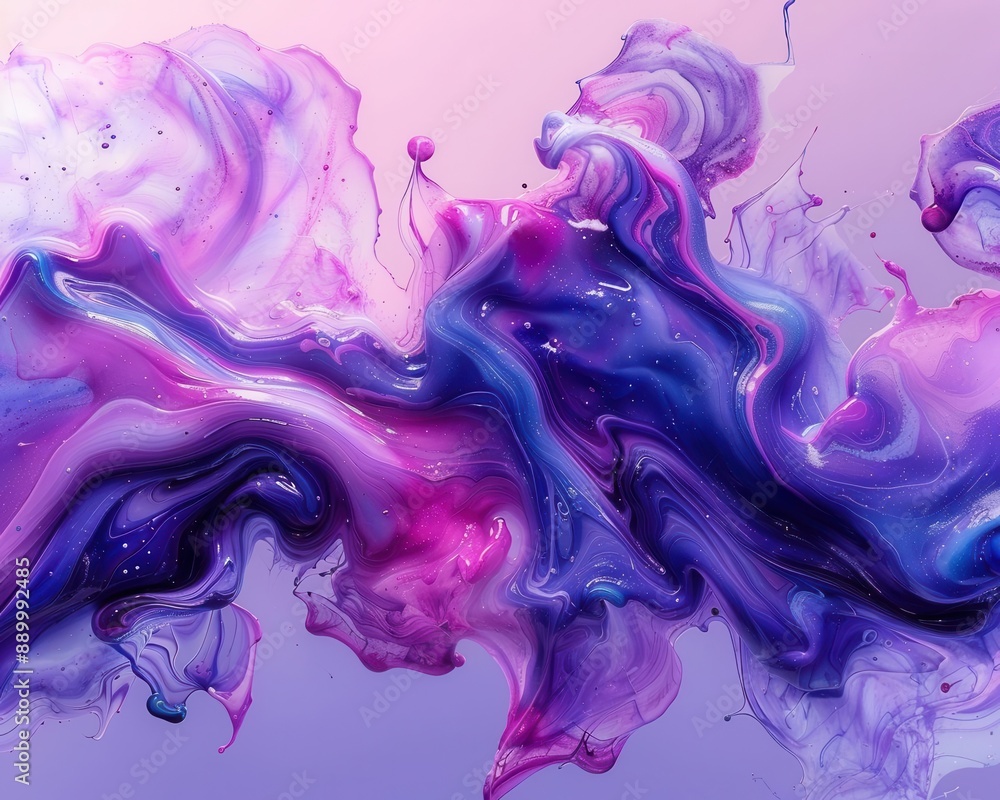 Poster beautiful abstraction of liquid paints in slow blending flow gently merging together in harmony.