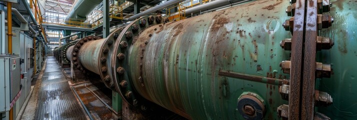 Large green pipes transport CO2 in an industrial facility for underground storage, demonstrating climate action through carbon sequestration