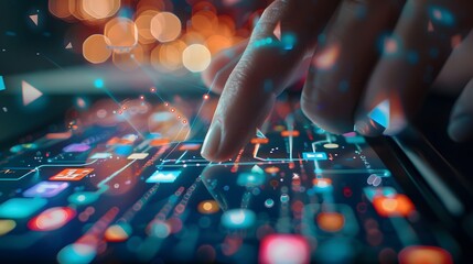 Using a Tablet: Fingers tapping on a tablet screen, with various apps and a stylus nearby.
