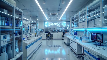 Obraz premium A clean, modern laboratory environment with various sensors and monitors tracking ongoing experiments.