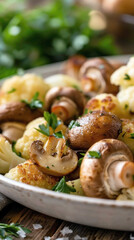 Fototapeta premium Garlic Cauliflower and Mushrooms. AI generative.
