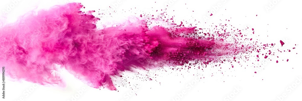Poster a burst of pink powder explodes against a clean white background, creating a dynamic and colorful cl