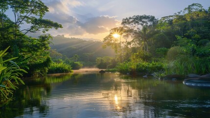 Obraz premium Ecosystem Management: A strategy for preserving ecosystem health and services while accommodating human needs and activities, aiming for a sustainable balance between nature and development. 
