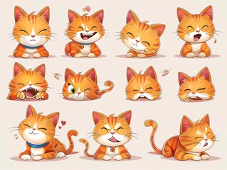 Obraz premium 4. A comprehensive vector illustration set of cute cat character expressions, including emotions like love, frustration, mischief, and contentment, each expression crafted with intricate and