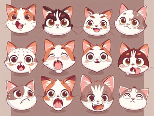 4. A comprehensive vector illustration set of cute cat character expressions, including emotions like love, frustration, mischief, and contentment, each expression crafted with intricate and