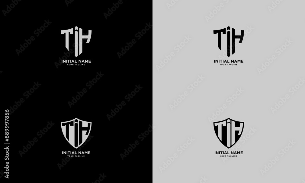 Poster tih initial with shield shape vector logo template design
