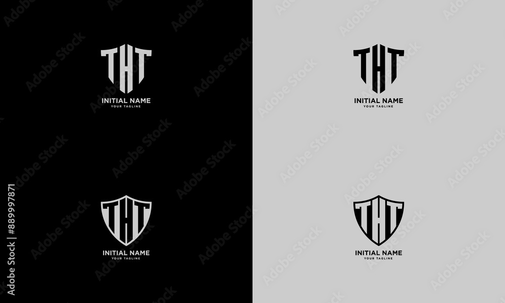 Poster tht initial with shield shape vector logo template design