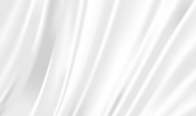 Fototapeta premium Smooth elegant white silk fabric cloth texture background, flowing satin waves. Beautiful flowing cloth. Smooth drape curtain for Christmas, New Year, Grand Opening ceremony. Elegance Vector EPS10.