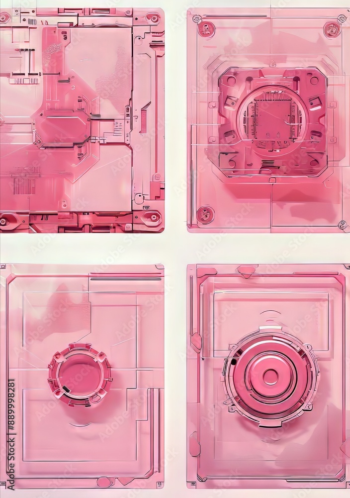 Poster pink abstract technological background with circuit board elements