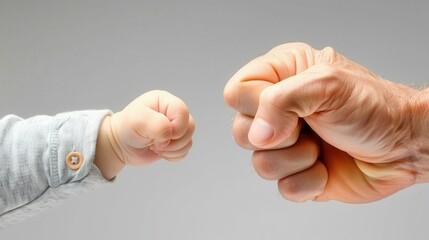Obraz premium Baby and adult fist bumping, symbolizing connection and bonding.