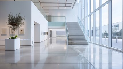 Fototapeta premium A modern, geometric green glass podium in a contemporary art gallery.
