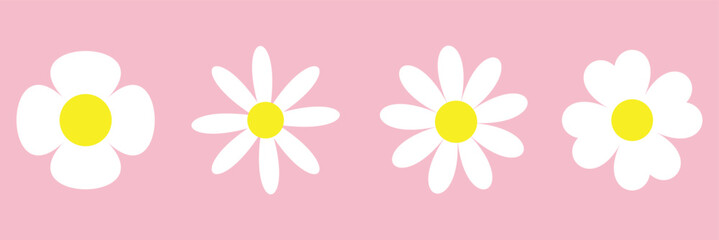 Set of daisy flowers icons isolated on pink background vector illustration. EPS10 © Micro Pixel Market