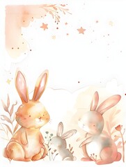 Fototapeta premium Adorable Bunny Watercolor Frame for Charming Baby Shower