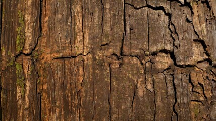 Obraz premium Rough, brown texture of old tree bark with deep cracks, perfect for a natural background