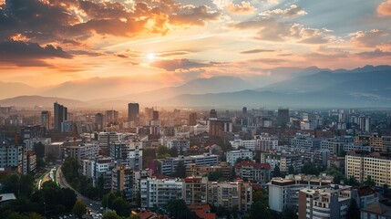 Fototapeta premium The view of Macedonia, particularly Skopje city, reveals a blend of historical landmarks and modern developments.