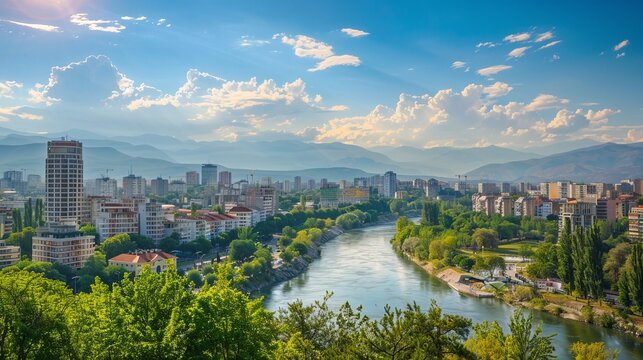 The view of Macedonia, particularly Skopje city, reveals a blend of historical landmarks and modern developments.