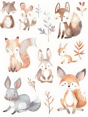 Adorable Woodland Creatures in Whimsical Watercolor