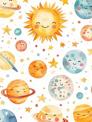 Adorable Watercolor of Whimsical Planets in the Solar System