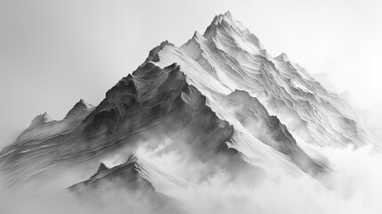 snowy mountain, dynamic lighting, pencil drawing, highly detailed.