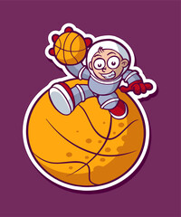 Astronaut basketball  Cartoon Design Sticker