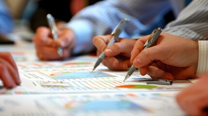 Naklejka premium Close-up of business people collaborating on a financial report during a meeting