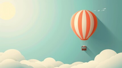 Naklejka premium A clear blue sky with a single hot air balloon floating peacefully.