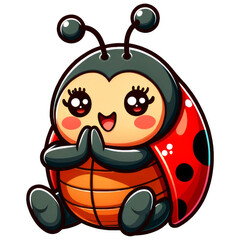 Naklejka premium Ladybug Cutest Animals - with its paws raised in a praying gesture, showcasing a serene and majestic expression,