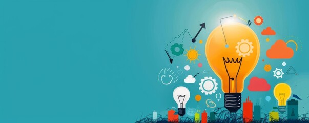 Optimized innovation monitoring, flat design, front view, business theme, cartoon drawing, colored pastel