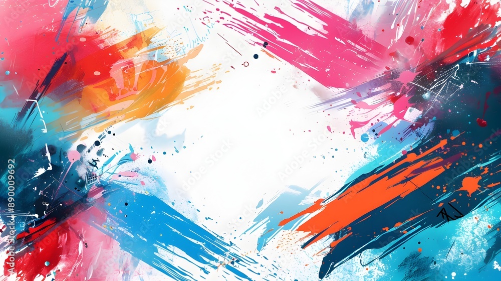 Poster vibrant frame with dynamic splashes of colorful paint and brushstrokes creative background design wi