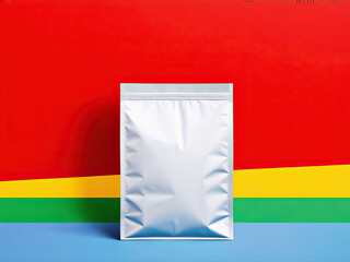 Fototapeta premium Blank Foil Packaging Mockup on Colorful Background.