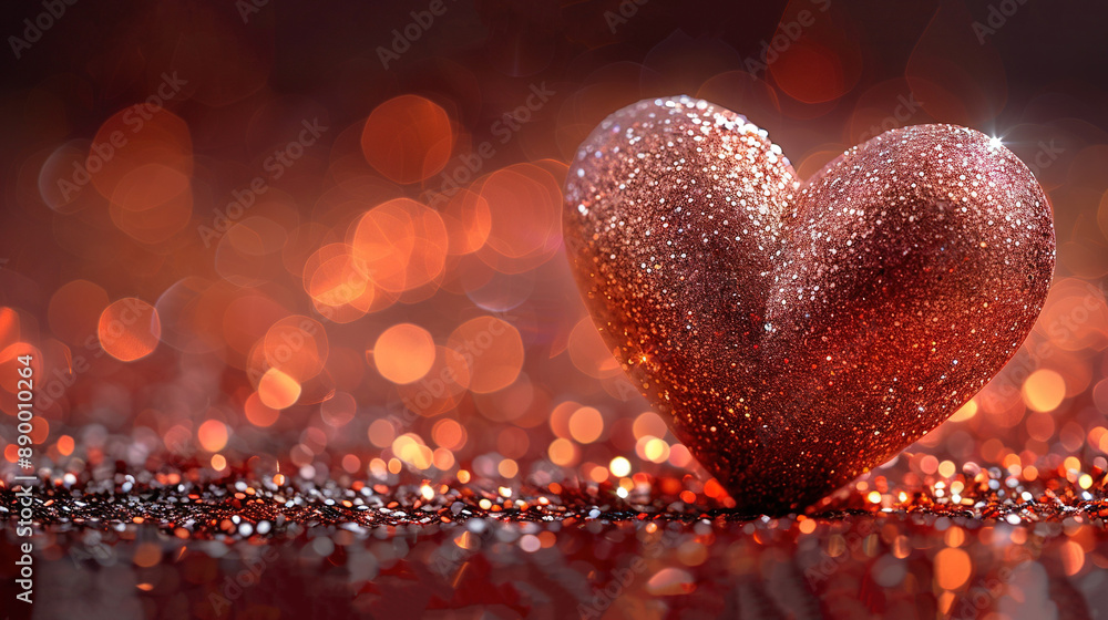 Poster a photo of a heart-shaped item on a reflective surface with a blurry background of light sources