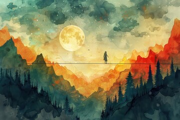 invites a sense of adventure and risk-taking through the metaphor of tightrope walking.