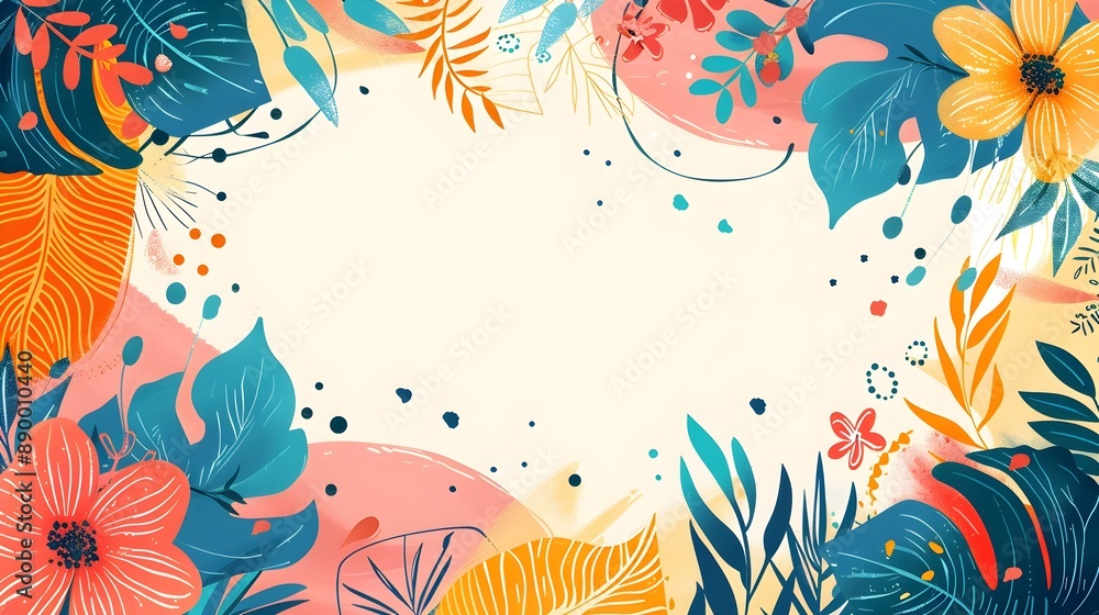 Poster vibrant bohemian floral frame with eclectic patterns and colorful background