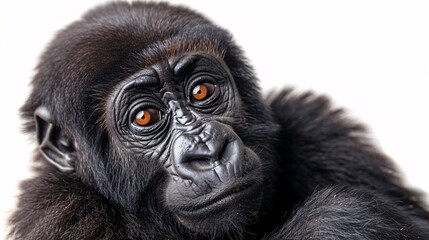 Fototapeta premium The ebony gorilla from Cross River alone on a blank canvas.