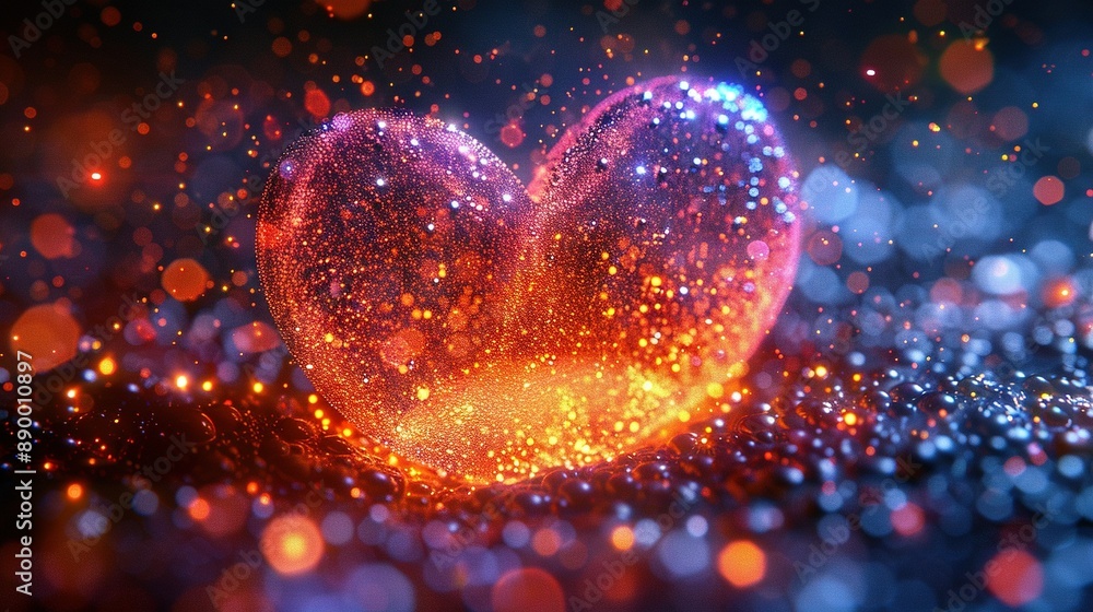 Poster a heart-shaped object surrounded by blurry lights in both the foreground and background
