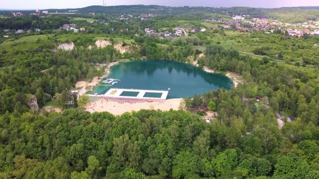 Natural Swimming Pool Balaton Przystań In Trzebinia, Poland - Aerial Panoramic