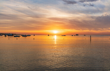 Beautiful red and orange sunrise over the sea.