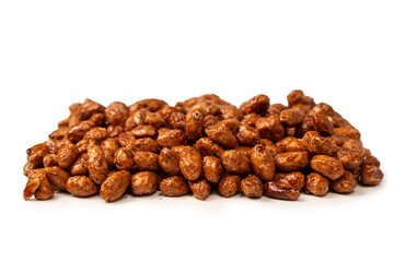 Tasty sweet roasted peanuts isolated on a white background.