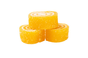 Jelly sweet candy roll isolated on a white background. Marmalade candy.