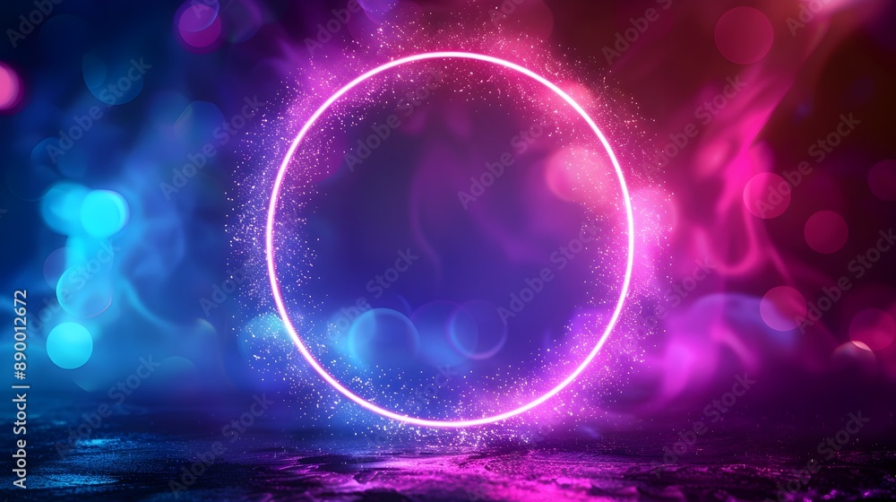 Poster neon frame with glowing electric elements colorful background concept with copy space