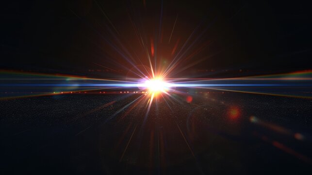 Lens flare design element on a black background, creating a dramatic and dynamic visual effect. The flare adds depth and intrigue to the otherwise dark scene.