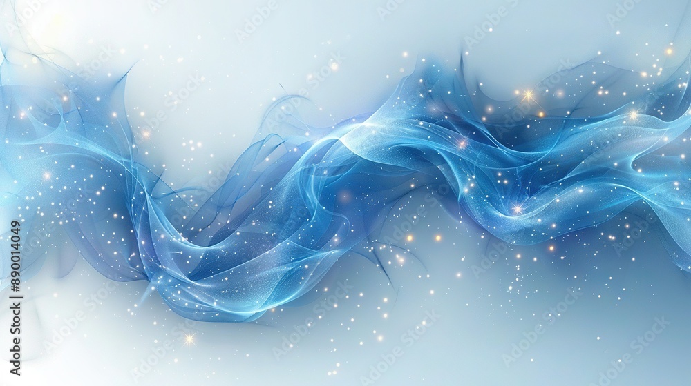 Poster a light blue background with swirling stars and abstract patterns, overlaid on a darker blue backgro