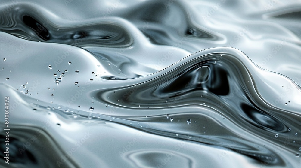 Poster a close-up of a monochrome pattern featuring water droplets on the left side and above it on the upp