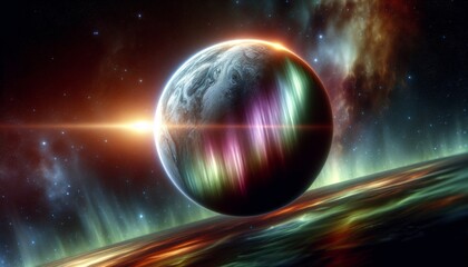 rogue planet with aurora in space