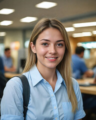 Young woman smiling in an office environment