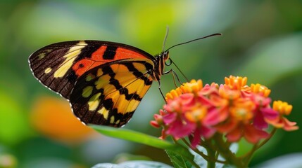 Close-up of a butterfly perched on a vibrant flower, capturing the delicate beauty of nature