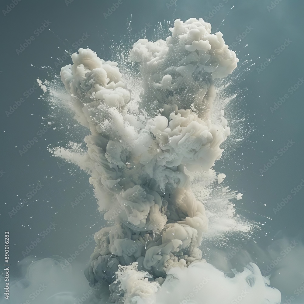 Poster spectacular cloud of particles captured in motion forming abstract shapes and textures against a sof
