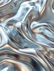 Abstract fluid metallic background with shiny, smooth, reflective silver and copper hues. Perfect for designs, wallpapers, and artistic concepts.