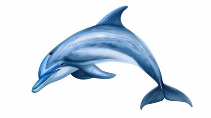 Fototapeta premium Peaceful dolphin in blue and grey, watercolor illustration on white background.