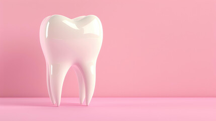 Detailed 3D rendering of isolated molar tooth model on pink background.